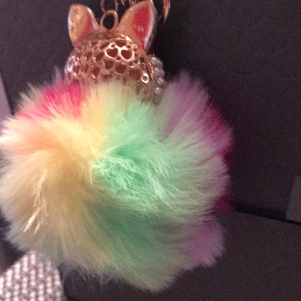 New‼️Cat 🐱 Multi Color Rhinestone PomPom Keychain - Picture 4 of 5